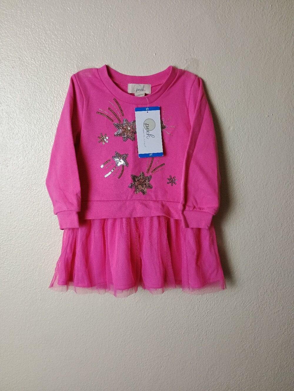 Peek Girls' 2T Hot Pink Sequin Star Tulle Dress